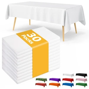 White Plastic Table Cloth - 30 Pack 54" × 108" Rectangle Disposable Tableclot... - Picture 1 of 7