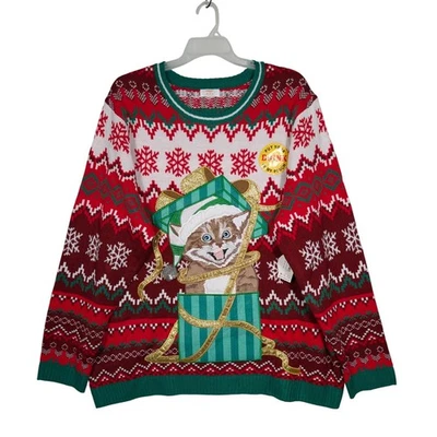 NWT 3XL Holiday Time Men's Cat Christmas Sweater Drink Pouch Ugly Sweater Party - Image 1 of 4