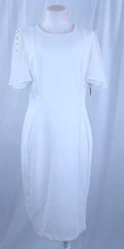 OFF WHITE NUOVO abito Calvin Klein tinta unita bianco panna avorio maniche trasparenti festa formale 10