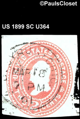 US 1899 SC U364 WASHINGTON 2¢ CARMINE ON ORIENTAL BUFF USED F/VF - Image 1 of 2