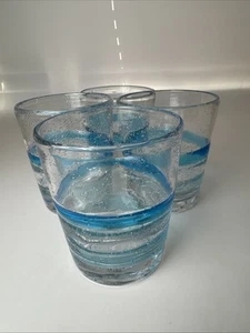 4 12 oz Hand Blown Tumbler Glasses Aqua Sea Blue Bubbles Mexican? - Picture 1 of 7