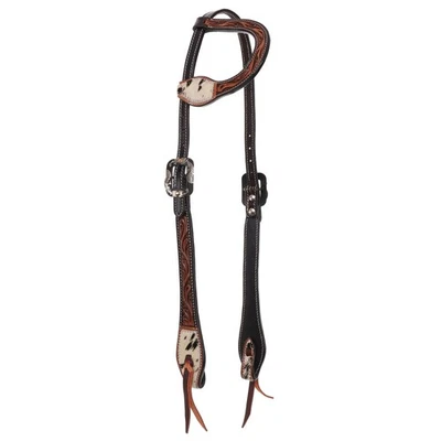 Showman Single Ear Leather Headstall w/ Tooling & Cowhide - Image 1 of 3