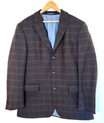 Blazer Abrigo Deportivo Boss Hugo Boss Lana 40R Marrón Azul Ventana Tres Botones Foto 1 de 4