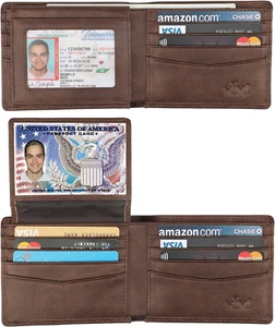 Wallet for Men-Genuine Leather RFID Blocking Bifold Stylish Wallet with 2 ID Win - Picture 1 of 12