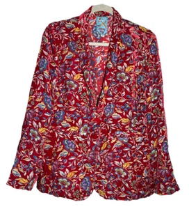 Johnny Was S Small Womens Blazer Red Floral Print Burnout Velvet Lined Jacket - Picture 1 of 4