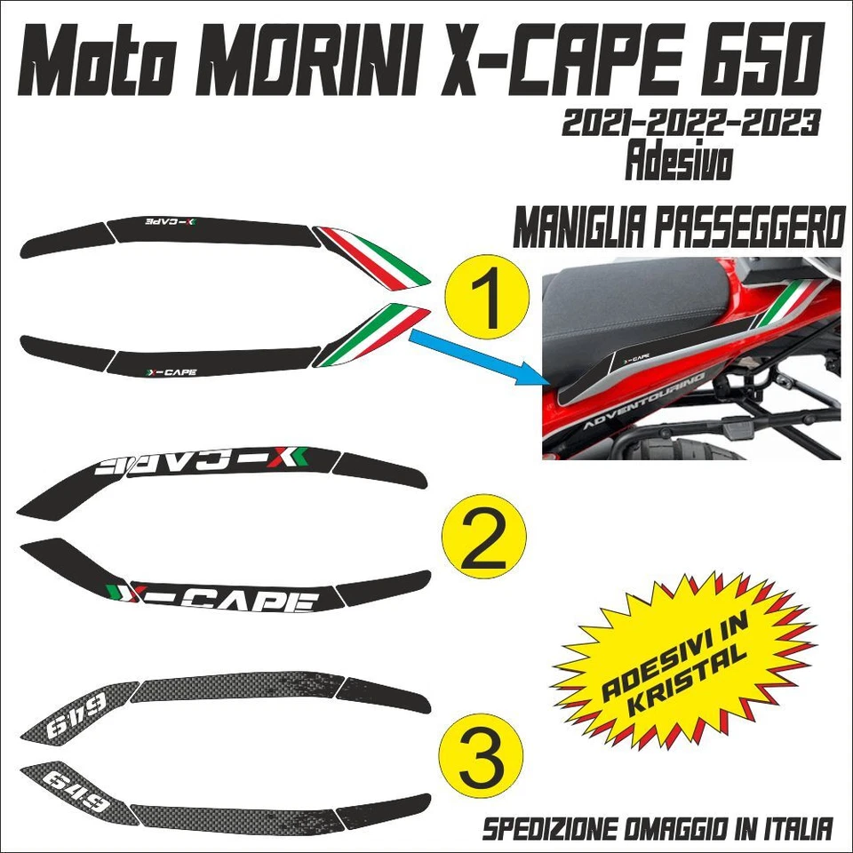 ADESIVI per MANIGLIE PASSEGGERO Moto Morini X cape 650 2021 -22-23 in kristal