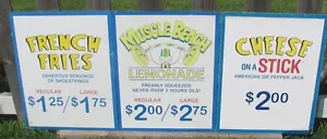 MUSCLE BEACH LEMONADE Lemonade Cheese Stick French Fries Metal Price Signs - Picture 1 of 12