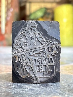 ANTIGUA PRENSA DE SELLOS DE METAL BLOQUE DE IMPRESIÓN DE MADERA PATRÓN MUISCIANO INDIO HOMBRE VINTAGE Foto 1 de 4