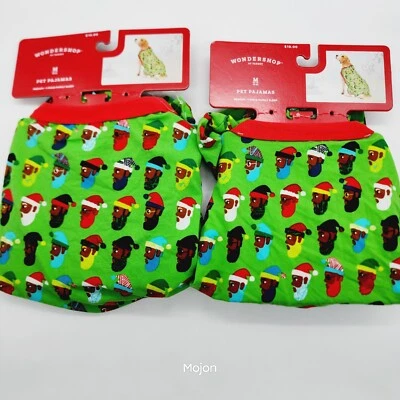 2-Pack Winter Multi Santa Claus Print DOG PAJAMAS Christmas Holiday Green Medium - Image 1 of 4