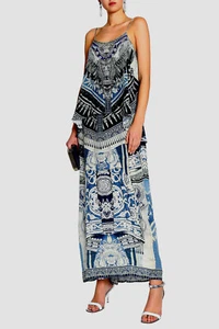 new CAMILLA FRANKS SILK CRYSTALS TALES OF BATIK LOW BACK LAYERED DRESS M . - Picture 1 of 9