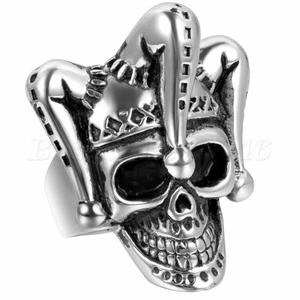 Vintage Men Women Stainless Steel Punk Clown Skull Ring Wedding Band Size 7-12 - Picture 1 of 4