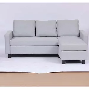78'' L-Shaped Sofa Sectional Couch 3 Seat Linen Convertible with Chaise Gray - Picture 1 of 12