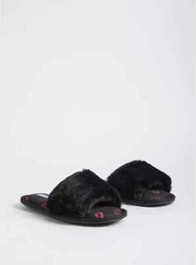 Torrid Fur Band Slide On Slipper Lip Print Size 8 Wide Width Black #E03783 - Picture 1 of 4