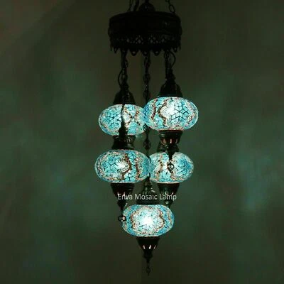 Lustre plafonnier suspendu mosaïque Turque Marocaine lampe lumière 5 Globe - Photo 1/3
