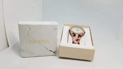 Reloj Ginebra Mujer Tono Oro Rosa, Correa Rosa, Flor Nuevo Puede Necesitar Batería Nueva  Foto 1 de 4