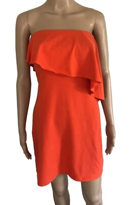 Susana Monaco Strapless Ruffle Mini Dress Sz S Orange Stretch Jersey Knit - Изображение 1 из 4