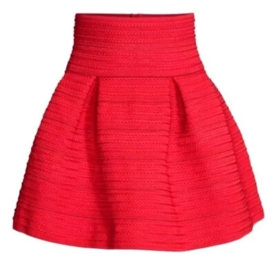 H&M Katy Perry ❤️ Red High Waist Pleated Textured Skirt XS Christmas Xmas - Image 1 of 4