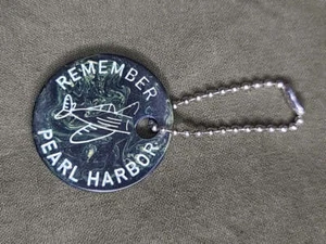 Reproduction WWII Dark Green Bakelite Remember Pearl Harbor Keychain Sweetheart - Picture 1 of 7