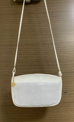 Whiting And Davis Bolso de Noche de Malla Blanco Cartera Correa de Cuero Hombro 9" x 6" Foto 1 de 4