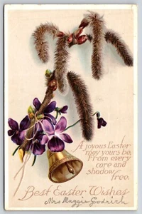Postcard Best Easter Wishes Greetings Embossed Bell - Mrs Maggie Goldrich - Picture 1 of 2