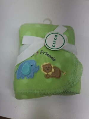 Circo BEST FRIENDS 婴儿毯 绿色羊毛圆圈 波尔卡圆点 大象狮子 — 第 1/3 张图片