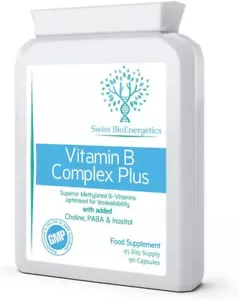 Vitamin B Complex Plus -90 Capsules - Superior Methylated Formula - Picture 1 of 10