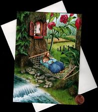 HTF SUSAN WHEELER Holly Pond Hill Królik Domek na drzewie Hamak - PUSTA kartka z życzeniami