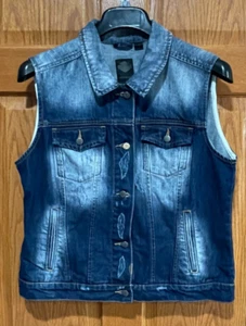 Chaleco de mezclilla azul envejecido con botones de motocicleta M para mujer Harley-Davidson nuevo sin etiquetas NUEVO - Imagen 1 de 3