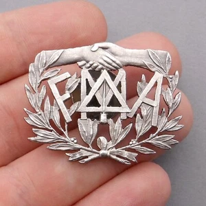 Französische, antike große Freimaurer Brosche. Handschlag, Solidarität, Medaille, Anhänger. - Bild 1 von 7
