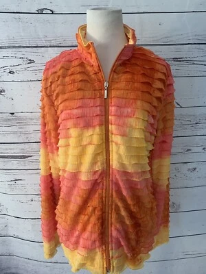NWT Erin London Full Zip Front Jacket Sz L Orange Pink Ombre Collared $68 New - Image 1 of 4