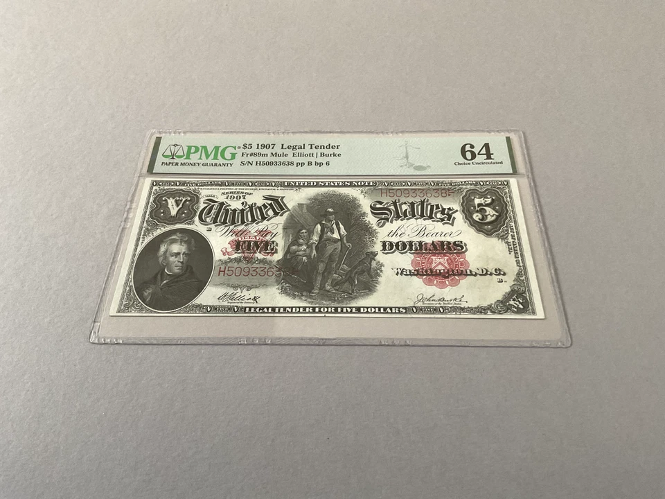 U.S. 5 Dollars FR 89m Mule 1907  PMG 64 - Image 1 of 4