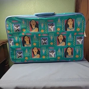 Valigia vintage Disney Pocahontas bagaglio borsa da viaggio in blu verde acqua RARA - Foto 1 di 17