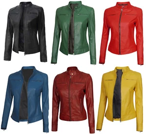 Ladies Real Soft Leather Biker Jacket Black Retro Zipped New Coat - Picture 1 of 25