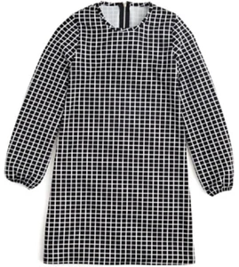 $68.00 Aqua Girls' Windowpane Plaid Shift Dress, Black/White, M - Picture 1 of 2