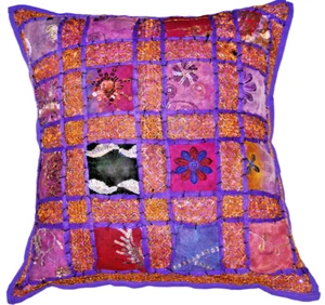 Handmade Multi Colors Embroiderer Indian Traditional Style Cushion Covers 16 x16 - Picture 1 of 2