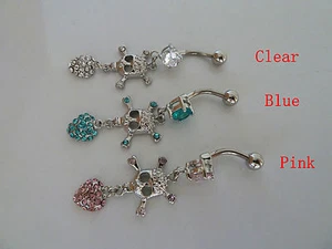Anillo para el vientre colgante/barra, 316L quirúrgico/circonita cúbica (claro/rosa/azul) joyería corporal/perforación - Imagen 1 de 14