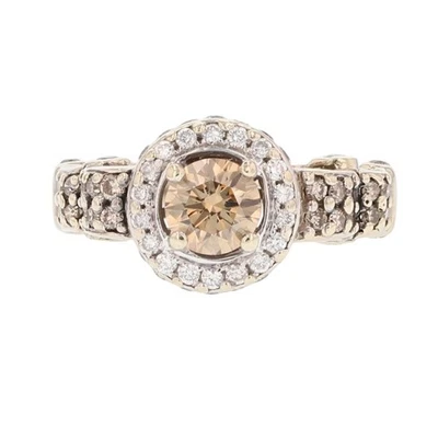 1.13ctw Round Cut Brown Diamond Halo Engagement Ring 14k White Gold Size 5.5 - Image 1 of 4