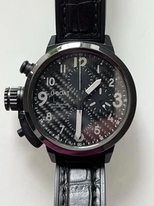 U Boat 7116 Flight Deck Ceramic Bezel Carbon Dial Chronograph VGC Boxed Auth - Picture 1 of 15