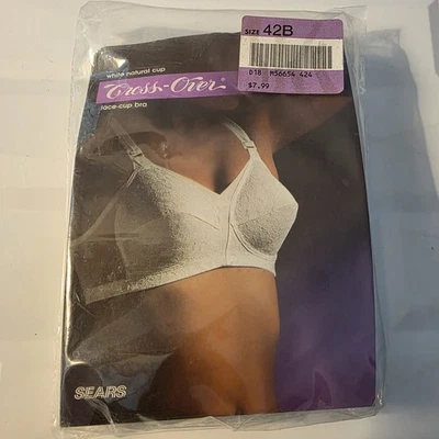 SEARS 42B White Lace Cup Cross-Over Bra Vintage New Old Stock - Image 1 of 4