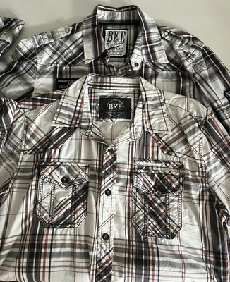 2 BKE Buckle Vtg Pearl Snap Button Shirt Men L Plaid Western Cowboy Thick Stitch — 第 1/4 张图片