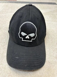 Harley-Davidson Hat Cap Fitted Mens Black Skull Mesh Trucker Embroidered Biker - Picture 1 of 7
