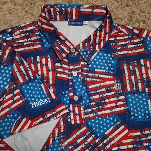 Hreski USA Flag Mens XL Polo Short Sleeve Shirt - Picture 1 of 7
