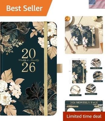 Stylish 2026 Hardcover Planner - A6 Pocket Size with Pen Holder & Bookmarks - Image 1 of 4