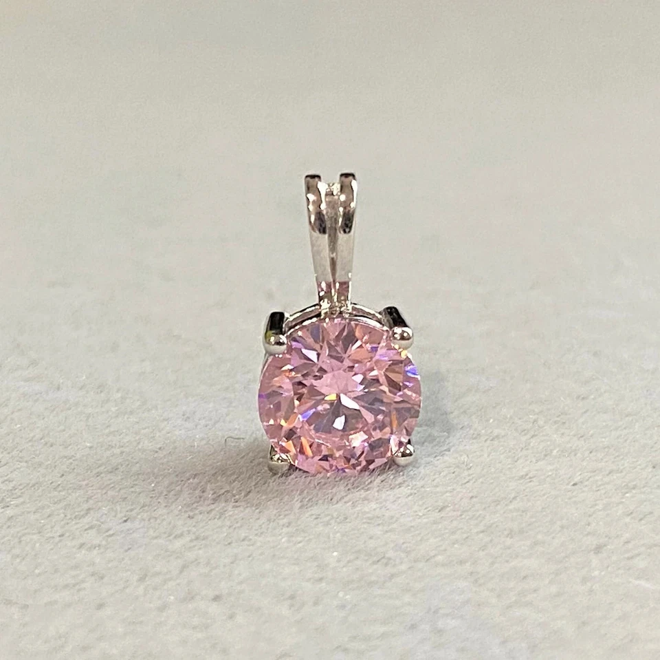 2.00 Ct Certified Pink Moissanite Round Cut Solitaire Pendant 925 Silver - Image 1 of 4