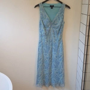 Vintage Y2K 90s Ann Taylor Women's 100% Silk Blue Paisley V Neck Dress Size 10 - Picture 1 of 6