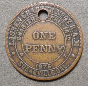 C955 Susanville, Cal., Lassen Chapter No. 47 R.A.M., One Penny. Copper, 31mm, vf - Picture 1 of 2