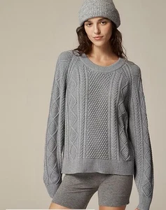 J.Crew Cotton cable-knit crewneck sweater Size Medium Gray CE718 New NWT - Picture 1 of 9