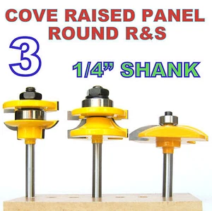 3pc 1/4" SH Cove Raised Panel and Round Rail & Stile Router Bit Set sct-888 - Picture 1 of 9