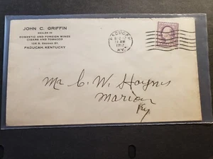 PADUCAH to MARION, KENTUCKY 1917 WWI Postal History Cover WINES, CIGARS, TOBACCO - Picture 1 of 2