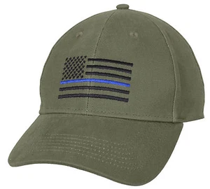 POLICE THIN BLUE LINE USA FLAG OD OLIVE DRAB EMBROIDERED MILITARY HAT CAP  - Picture 1 of 1